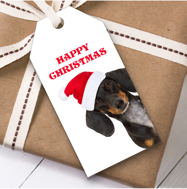 Funny Peeking Dachshund Christmas Gift Tags