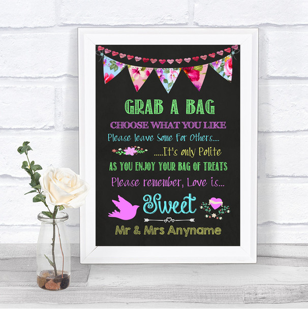 Bright Bunting Chalk Grab A Bag Candy Buffet Cart Sweets Wedding Sign