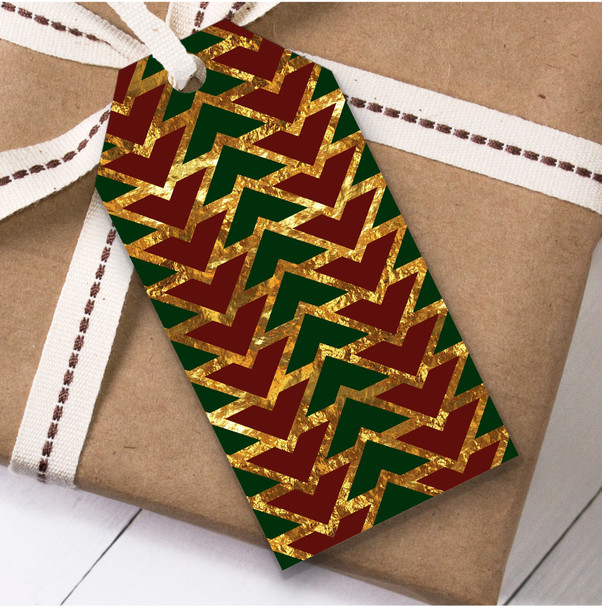 Red Green Gold Chevrons Christmas Gift Tags
