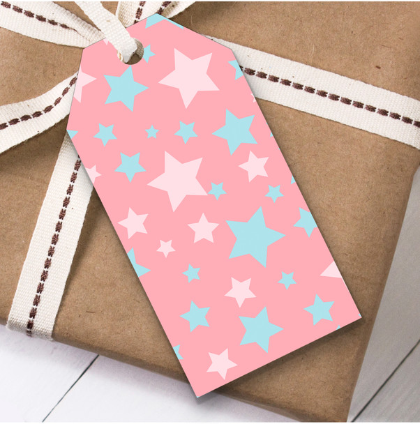 Dusky Pink Blue Stars Christmas Gift Tags
