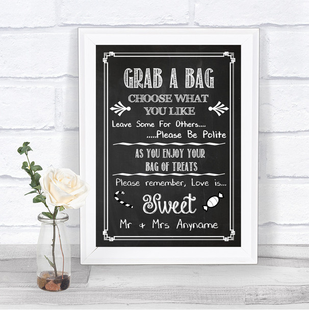Chalk Sketch Grab A Bag Candy Buffet Cart Sweets Personalized Wedding Sign