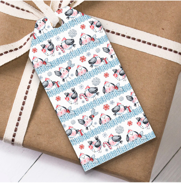 Penguins Stripes Blue Christmas Gift Tags