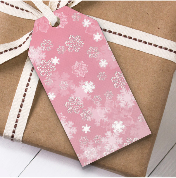 Pink White Snowflakes Christmas Gift Tags