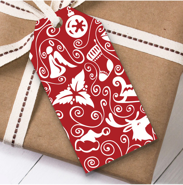 Red And White Pattern Christmas Gift Tags