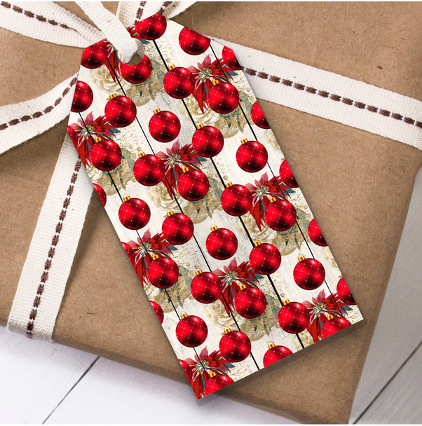 Wood And Red Baubles Christmas Gift Tags