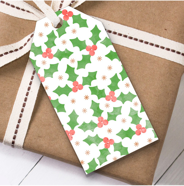 White Holly Pattern Christmas Gift Tags