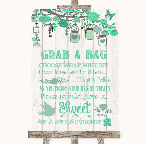 Green Rustic Wood Grab A Bag Candy Buffet Cart Sweets Personalized Wedding Sign
