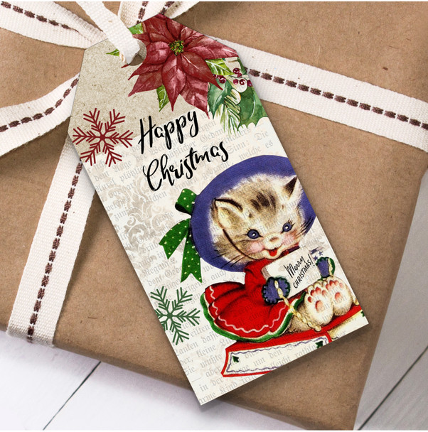 Rustic Vintage Cat Christmas Gift Tags