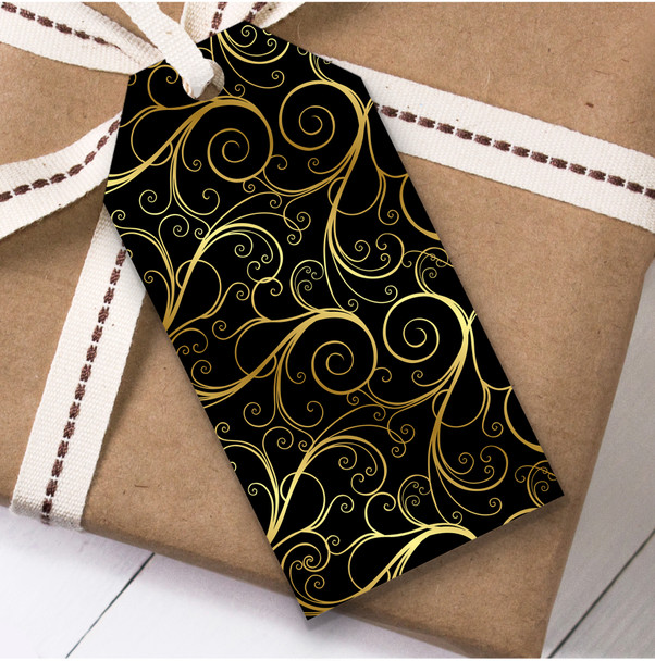 Black Gold Swirls Christmas Gift Tags