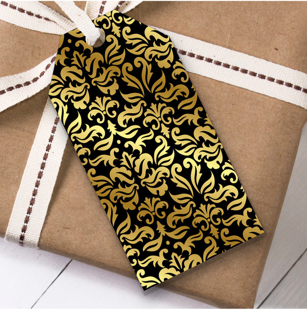 Gold Black Damask Christmas Gift Tags