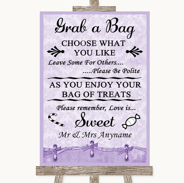 Lilac Shabby Chic Grab A Bag Candy Buffet Cart Sweets Personalized Wedding Sign