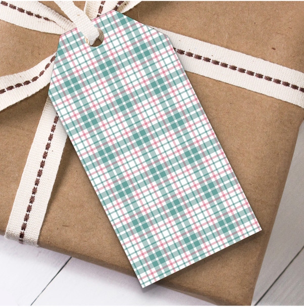 Pink Green Check Christmas Gift Tags