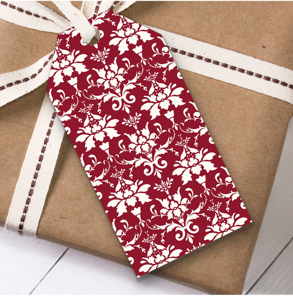 Red White Damask Christmas Gift Tags