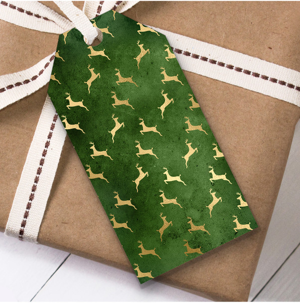 Green Gold Deer Christmas Gift Tags