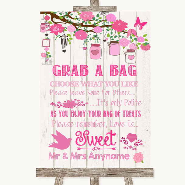 Pink Rustic Wood Grab A Bag Candy Buffet Cart Sweets Personalized Wedding Sign