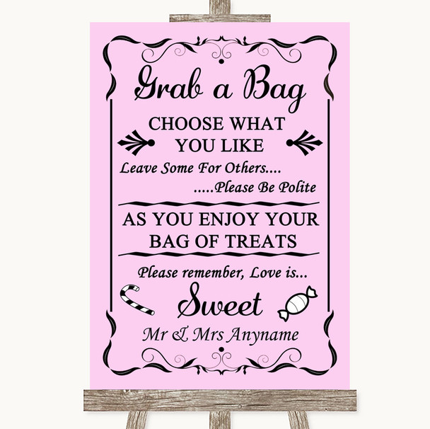 Pink Grab A Bag Candy Buffet Cart Sweets Personalized Wedding Sign