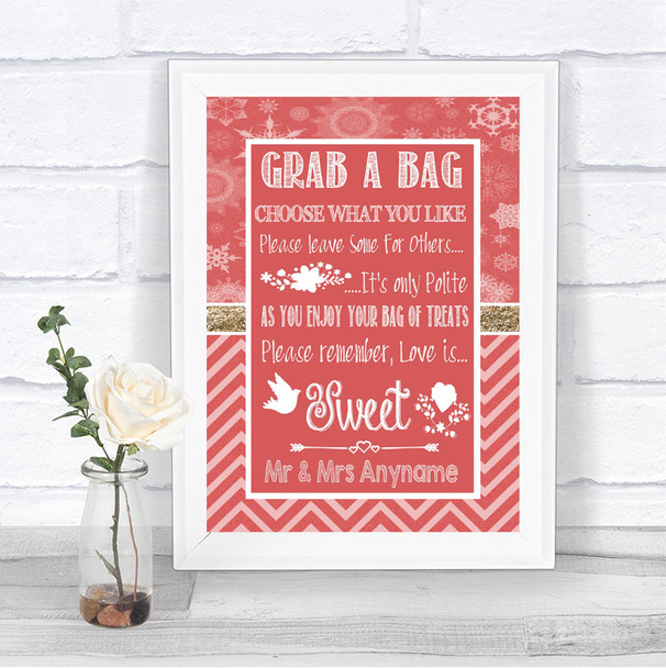 Red Winter Grab A Bag Candy Buffet Cart Sweets Personalized Wedding Sign