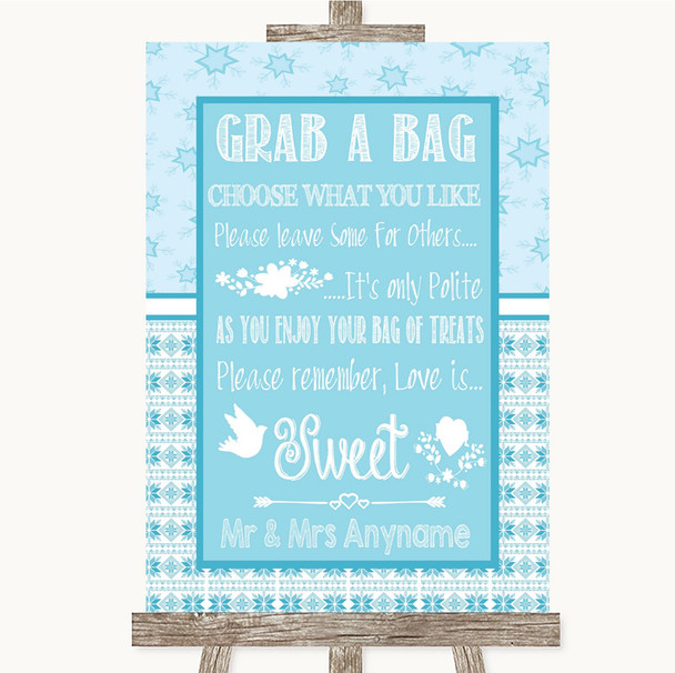Winter Blue Grab A Bag Candy Buffet Cart Sweets Personalized Wedding Sign