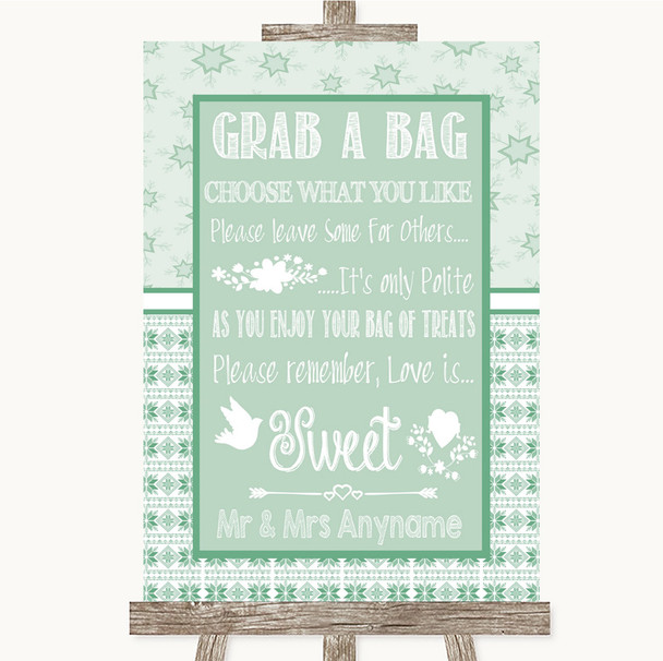 Winter Green Grab A Bag Candy Buffet Cart Sweets Personalized Wedding Sign