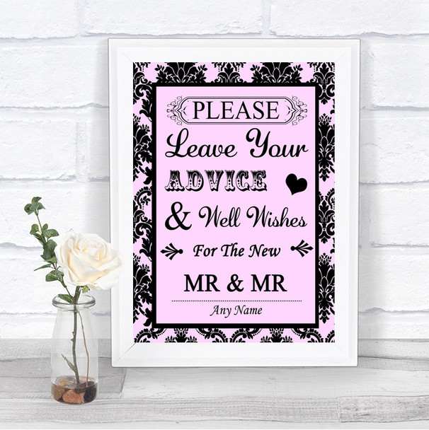 Baby Pink Damask Guestbook Advice & Wishes Gay Personalized Wedding Sign