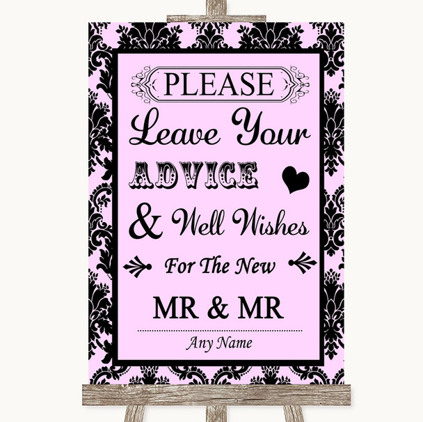 Baby Pink Damask Guestbook Advice & Wishes Gay Personalized Wedding Sign