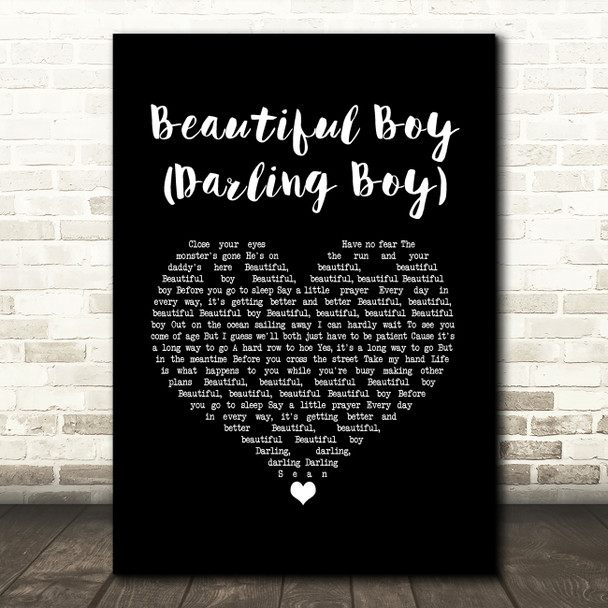 John Lennon Beautiful Boy (Darling Boy) Black Heart Song Lyric Print