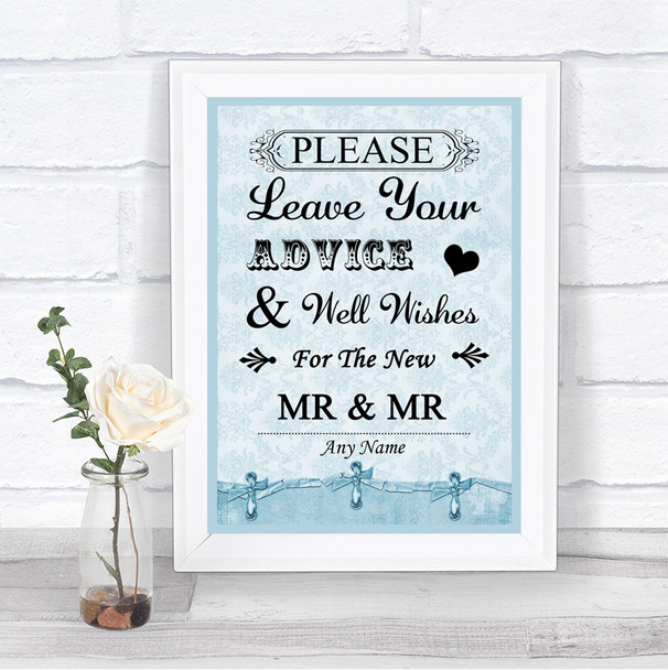 Blue Shabby Chic Guestbook Advice & Wishes Gay Personalized Wedding Sign