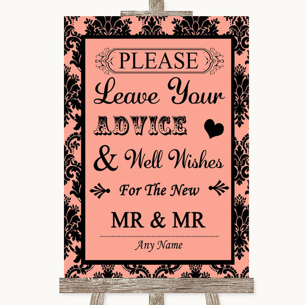 Coral Damask Guestbook Advice & Wishes Gay Personalized Wedding Sign