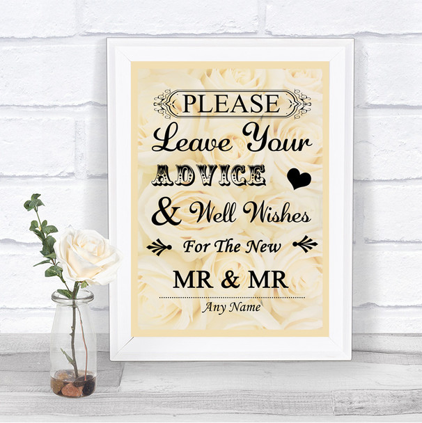 Cream Roses Guestbook Advice & Wishes Gay Personalized Wedding Sign