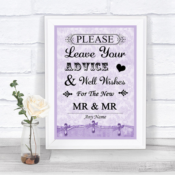 Lilac Shabby Chic Guestbook Advice & Wishes Gay Personalized Wedding Sign