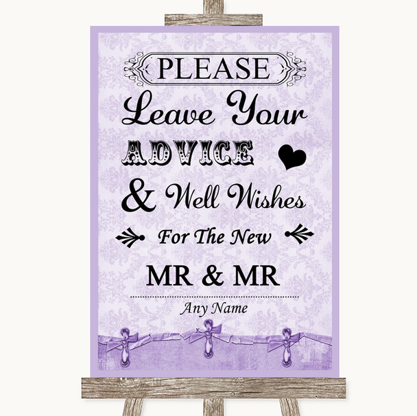 Lilac Shabby Chic Guestbook Advice & Wishes Gay Personalized Wedding Sign