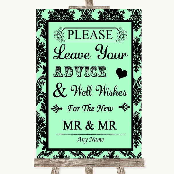 Mint Green Damask Guestbook Advice & Wishes Gay Personalized Wedding Sign