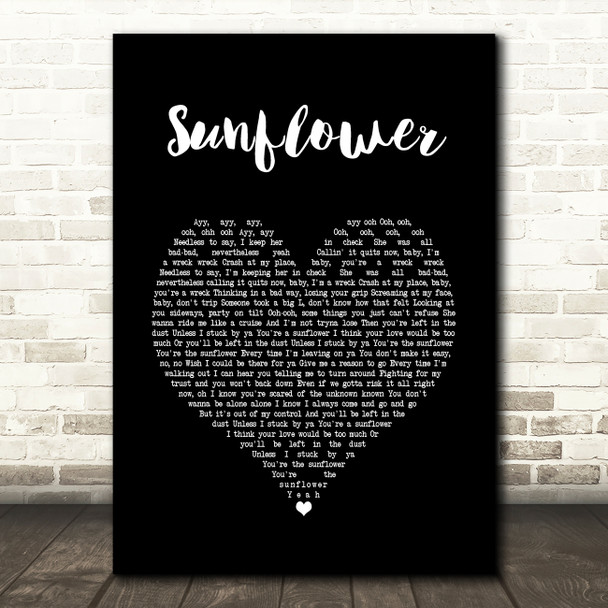 Post Malone & Swae Lee Sunflower Black Heart Song Lyric Print