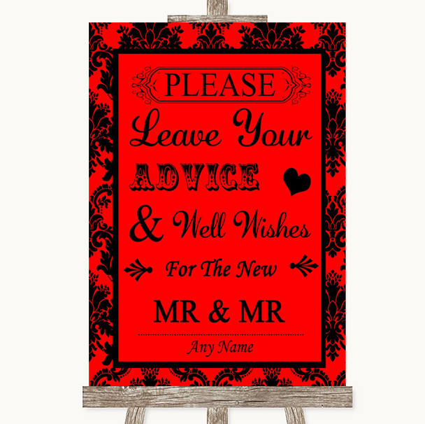 Red Damask Guestbook Advice & Wishes Gay Personalized Wedding Sign