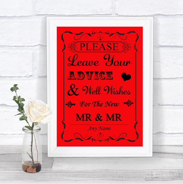Red Guestbook Advice & Wishes Gay Personalized Wedding Sign
