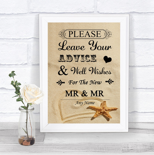 Sandy Beach Guestbook Advice & Wishes Gay Personalized Wedding Sign