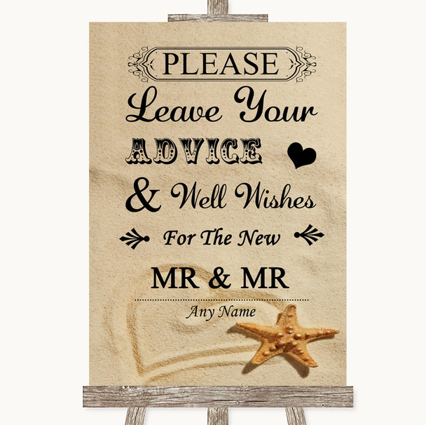 Sandy Beach Guestbook Advice & Wishes Gay Personalized Wedding Sign