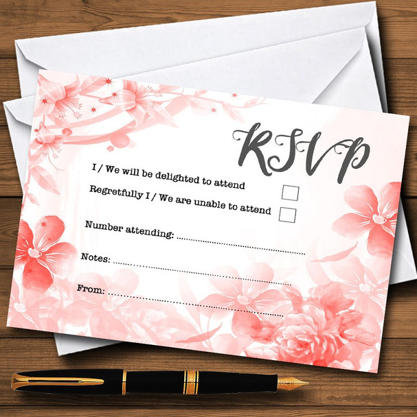 Coral Watercolour Floral Personalized RSVP Cards