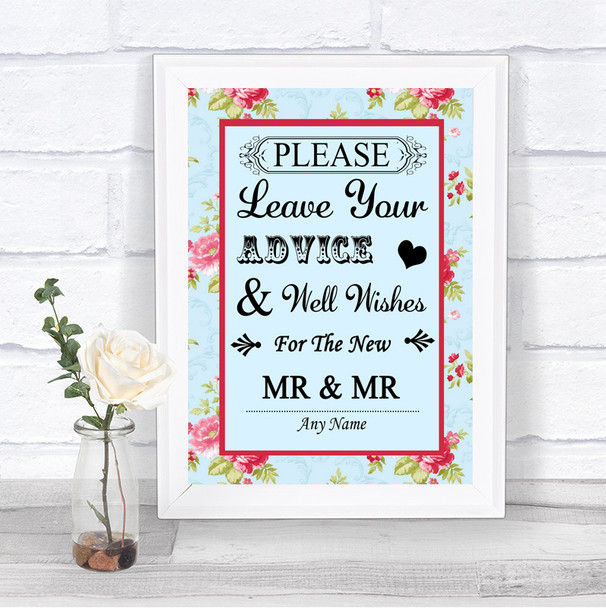 Shabby Chic Floral Guestbook Advice & Wishes Gay Personalized Wedding Sign