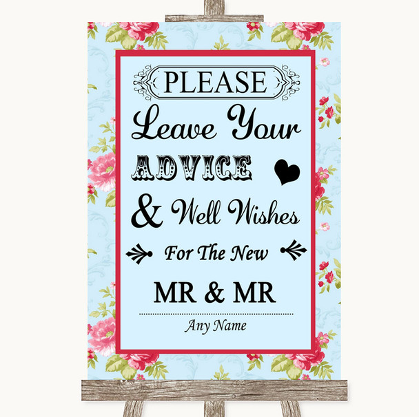 Shabby Chic Floral Guestbook Advice & Wishes Gay Personalized Wedding Sign