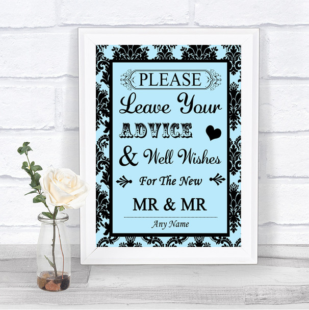 Sky Blue Damask Guestbook Advice & Wishes Gay Personalized Wedding Sign