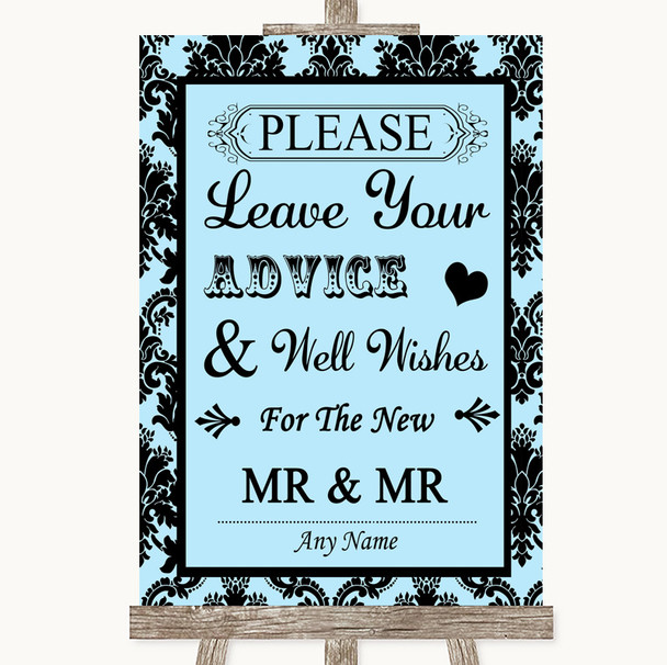 Sky Blue Damask Guestbook Advice & Wishes Gay Personalized Wedding Sign