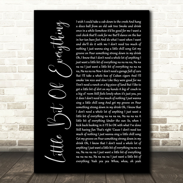 Keith Urban Little Bit Of Everything Black Script Song Lyric Print