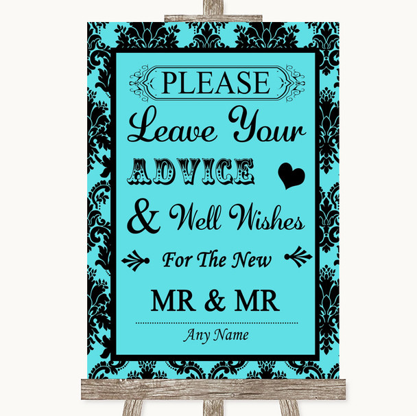 Tiffany Blue Damask Guestbook Advice & Wishes Gay Personalized Wedding Sign