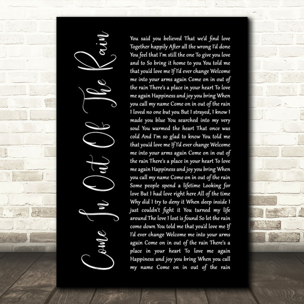 Wendy Moten Come In Out Of The Rain Black Script Song Lyric Print