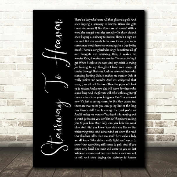 Led Zeppelin Stairway To Heaven Black Script Song Lyric Print