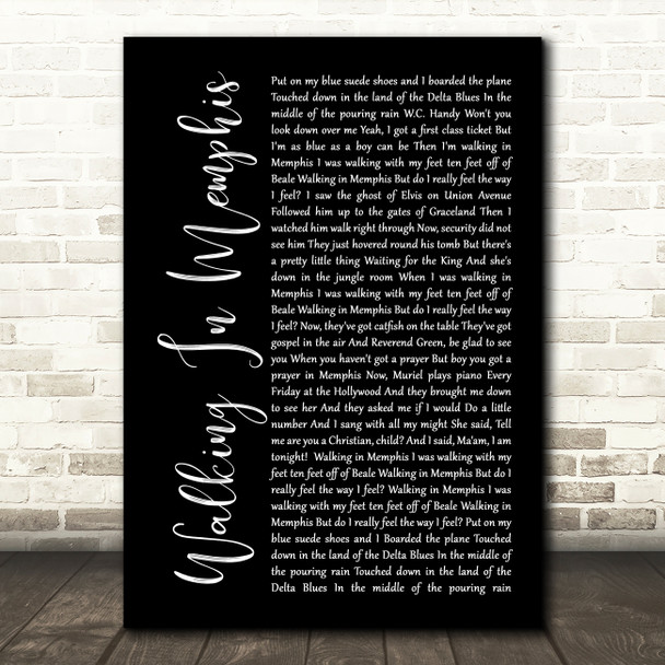 Marc Cohn Walking In Memphis Black Script Song Lyric Print