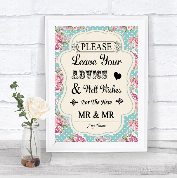 Vintage Shabby Chic Rose Guestbook Advice & Wishes Gay Personalized Wedding Sign