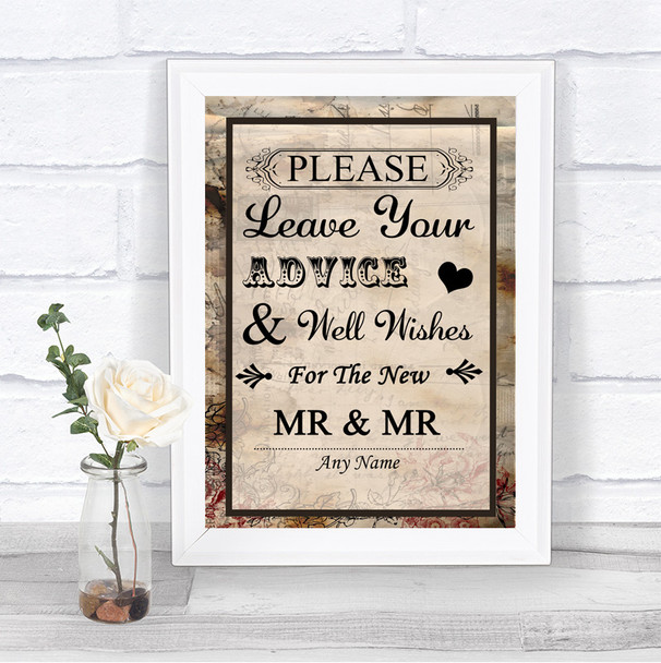 Vintage Guestbook Advice & Wishes Gay Personalized Wedding Sign