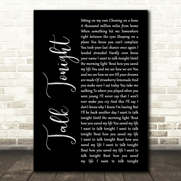 Oasis Talk Tonight Black Script Song Lyric Print